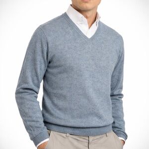 Black Brown 1826 2-Ply Cashmere V-Neck Sweater Blue M Soft Luxury